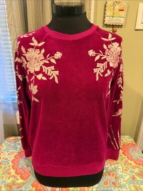 Johnny Was Leona Relaxed Velour Embroidered Sweatshirt